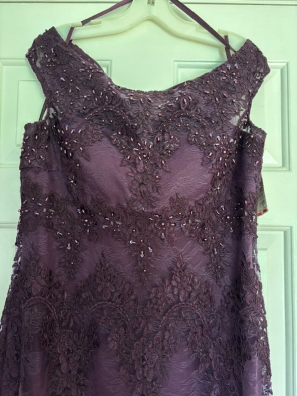 Cachet Purple Mermaid Tulle Beaded Dress Size 14